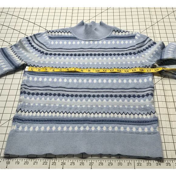 Aspen Fair Isle Funnel Neck Ribbed Blue Winter Holiday Sweater Women M - Picture 4 of 12